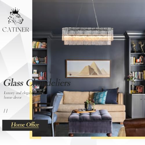 CATINER 35.5" Rectangle Crystal Glass Chandelier 6-Light Black Chandeliers - Image 5