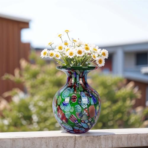 Hand Blown Glass vase, Colorful Glass Decorative vase, Glass Art Green vase for Bookshelf Coffee Table Floor Mantelpiece Entry Table top TV Stand and Dining Table Centerpiece Decorative vase. - Image 2