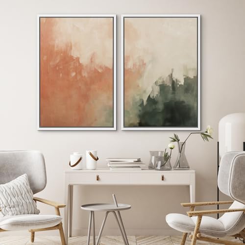 SIGNWIN Framed Canvas Print Wall Art Set Color Fade Abstract Landscape Earthy Terracotta and Forest Green Illustrations Modern Minimal Decorative for Living Room, Bedroom, Office - 16"" x24 x2 White - Image 4