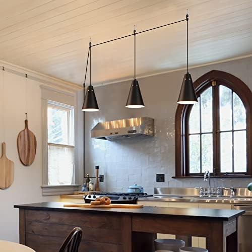 Black Plug In Pendant Light,Hanging Lights With Plug In Cord On/Off Switch, Mini Pendant Lights for Kitchen Island,Modern Farmhouse Pendant Light Fixture with Metal Shade,Hanging Lamps for Bedroom - Image 3