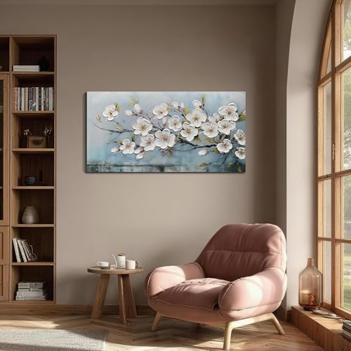 Anolyfi Cherry Blossom Flowers Textured Wall Art for Living Room 48"x24" - Image 2