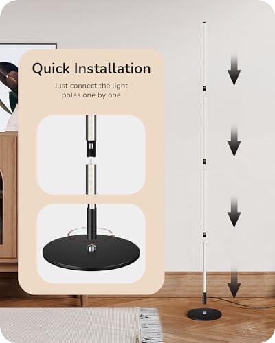 EDISHINE 59.84" LED Corner Floor Lamp, 3000K & Stepless Dimmable, Black - Image 6