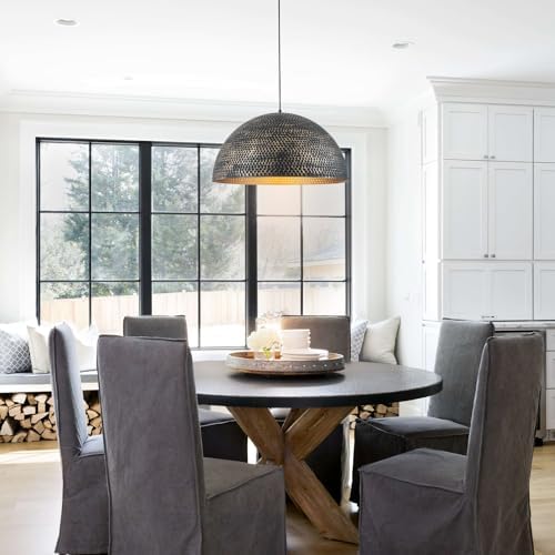 Lingkai 23.6 in. Black and Gold Hammered Pendant Light Fixtures, Industrial Metal Dome Shade, Pendant Lights Kitchen Island, Pendant Light for Kitchen Island and Dining Room - Image 3