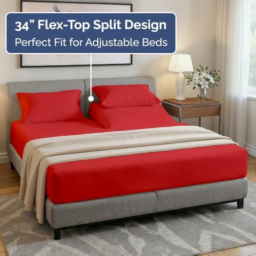 Flex Top Split Head King 4 Piece Sheet Set - Ultra-Soft, Breathable - Red - Image 3