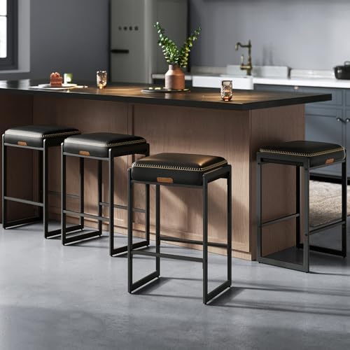 VASAGLE Bar Stools Set of 4, Counter Height, PU Leather, 26-Inch by VASAGLEbySONGMICSHOME