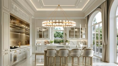 70 Inch Gold Wagon Wheel Chandelier with Crystal Shade, 72 Lights, Modern Farmhouse Style, Ideal for Dining Room, Kitchen, Entryways - Image 4
