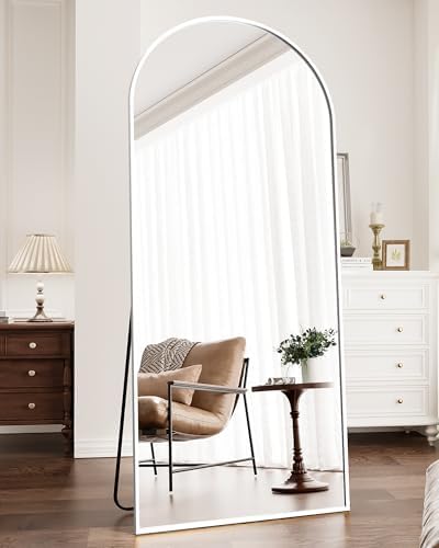 Full Length Mirror, 71"x30" Arched Floor Mirror, Oversized Standing Mirrors, Hanging or Leaning Against Wall Mounted Mirrors, Large Full Body Mirror with Aluminum Frame for Bedroom (White) by ZMYCZ