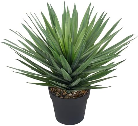 22 Inches Artificial Agave Plant for Indoor & Outdoor - Large Fake Agave Plant in Black Pot with Real Stone Pebbles, Modern Home Office Decor, 105 Leaves by Unknown
