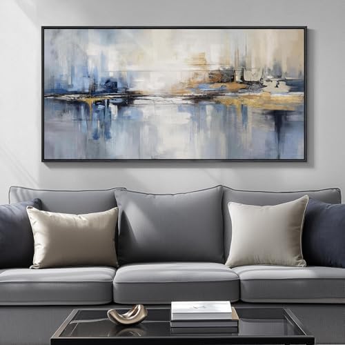 Extra Large Framed Blue Abstract Wall Art for Living Room, Horizontal 30x60 - Image 2
