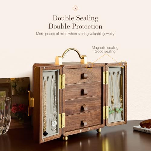 Black Walnut Jewelry Organizer, Wooden Jewelry Box with Gold Handle - Image 3