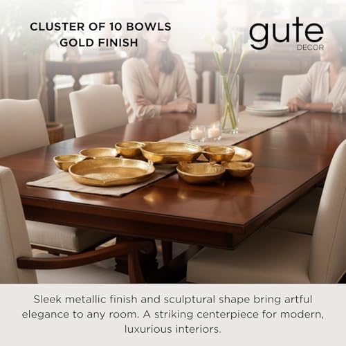 Cluster of 10 Round Serving Bowls Gold Clusters Decorative Elegant Snack Tray for Olives, Chip & Dip, Nuts, Appetizers & Entertaining Strong Brass & Enamel Home Decor Gifts, Parties & Weddings 20.5" - Image 2