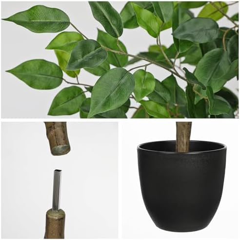 3Ft Ficus Tree Artificial Plants Indoor with Realistic Trunk, 2Pack Tall Fake Potted Tree Faux Floor Plant, Artificial Tree in Pot for Home Living Room Office Bedroom Corner Decor(Green) - Image 6