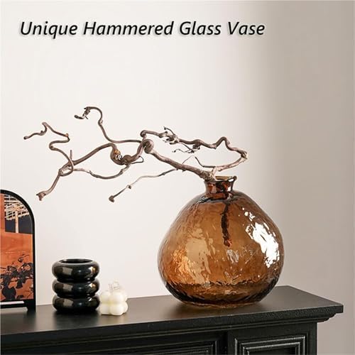 Unique Clear Glass Vase Hammered Fluted Unique Flower for Centerpieces Aesthetic Room Decor(Brown) - Image 3