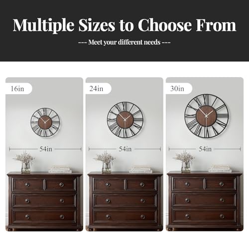 Cuspin 30 Inch Large Wall Clock Black Metal Frame with Walnut Wood Dial - Image 6