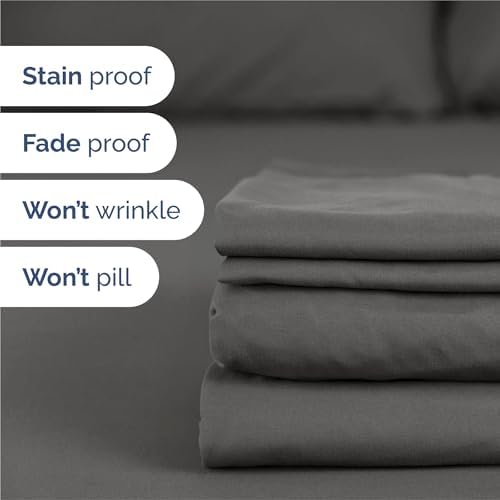 Split King Size 5 Piece Sheet Set - Breathable & Cooling Sheets - Charcoal - Image 5