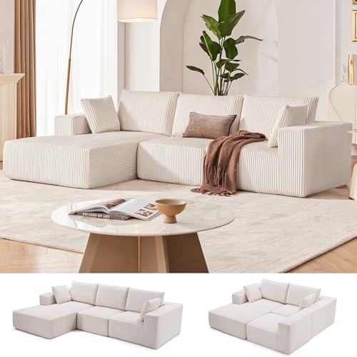 108" Boneless Couch with Chaise, Cloud Sectional Modular Sofa, Beige by Weture