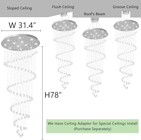 HAIXIANG LED High Ceiling Chandelier Crystal Chandeliers Light Fixtures with Dimmable Light Bulbs Gold Living Room Foyer Chandelier Modern Pendants Lights for Entryway Staircase Silver - Image 2