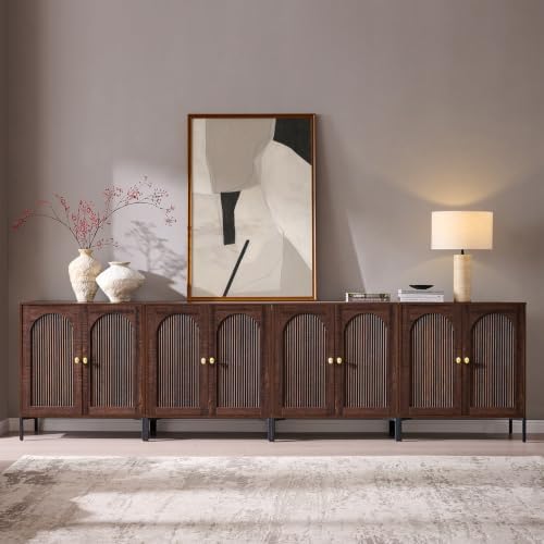 IFBUY 123.5" W Mid Century Modern TV Stands for Living Room, Brown - Image 3