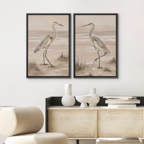 SIGNWIN Framed Canvas Print Wall Art Set Neutral Beach Wildlife Illustrations Modern Art Rustic Ultra for Living Room, Bedroom, Office - 16"x24"x2 BLACK - Image 3