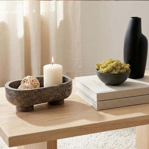 Radicaln Marble Oval Bowl with Stand 10" Decorative Bowl for Table Decor - Image 5