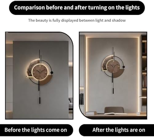 SIN&MI Wall Clock with Light,Decorative Wall Clocks with Pendulum,Silent Quality Quartz Clock Battery Operated,Large Clock for Living Room,Kitchen,Home,Bedroom Wall Decor,16.5 * 31.5 Inch - Image 4