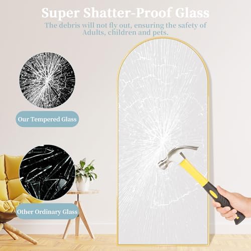 Full Length Mirror with Stand, 71"x25" Arched Full Body Mirror, Large Stand Up Mirrors, Aluminum Frame Floor Standing Mirrors, Freestanding Hanging Leaning Mounted for Bedroom Living Room, Gold - Image 4