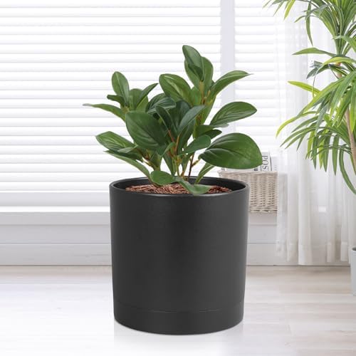 Meowell 7/6.5/6/5/4 inch Plant Pots for Small Indoor Outdoor Plants, 5 Pack Cylinder Flower Pots with Drainage Holes and Saucers, Plastic Planters for Garden Succulent House Plants, Black - Image 6