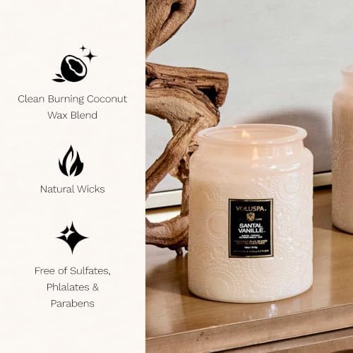 Voluspa Santal Vanille Large Scented Candle Jar 18 Oz, 100 Hr Burn - Image 4