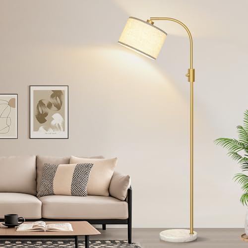 Nintiue Upgraded Modern Arc Dimmable Tall Standing Floor Lamp with Marble Base & Linen Shade, 1200 Lumens LED Bulb Included, for Living & Reading Room, Bedroom, Office & Nursery, Gold - Image 6