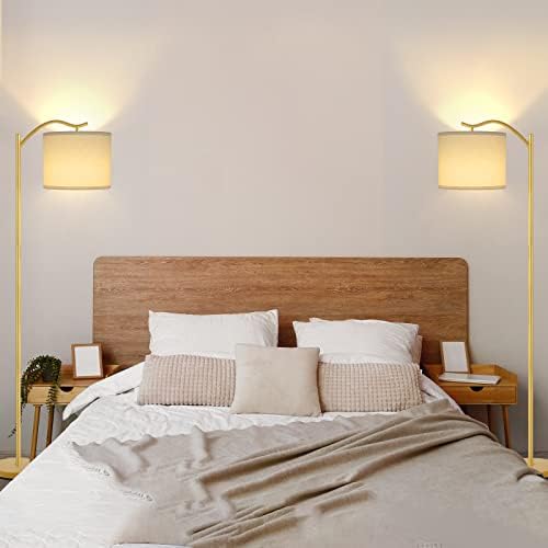 BoostArea Floor Lamp for Living Room,LED Arched Standing Lamp,Tall Modern Standing Lamp with Linen Shade,E26 Socket,Footswitch,Mid Century Gold Floor Lamps for Bedrooms,Office,Double-Layer lampshade - Image 6