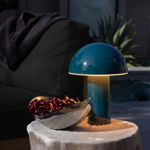 Brightech Celia Small Table Lamp – 10" Touch-Controlled Mushroom Accent Lamp, Cordless & Dimmable LED, Portable Bedside Night Light, Sustainable Light, Recycled Modern Patio Lamp for Home Décor – Teal - Image 5