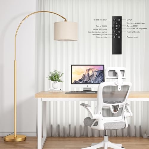 Ambimall Dimmable Arc Floor Lamp with Remote, Color Temp Adjustable, Gold - Image 3