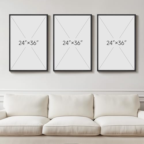 Large Framed Neutral Abstract Wall Art for Living Room, Set of 3 24x36 In - Image 3