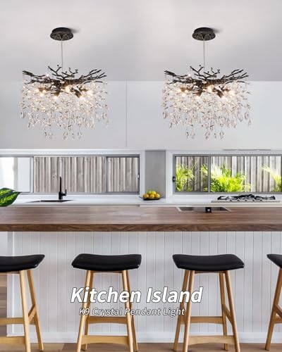 Modern Tree Branch Crystal Chandelier Luxury Black Crystal Pendant Lighting 18" Contemporary 6-Light Chandeliers for Dining Room Kitchen Bedroom Living Room - Image 4