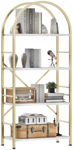 Shintenchi Arched Bookshelf, 4 Tier Bookcase, Tall Storage Shelf, Golden by Shintenchi%7CFurnitureMadeforRealLife