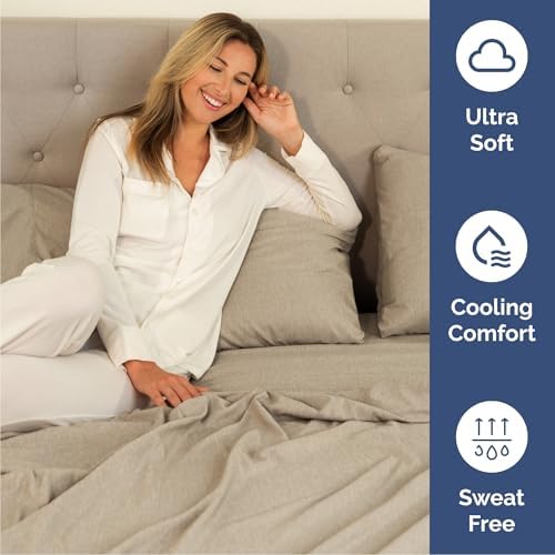 Cal King Size 4 Piece Sheet Set - Breathable & Cooling - Heathered Beige - Image 4