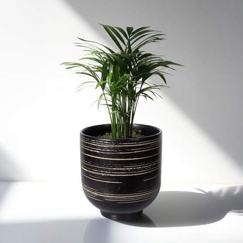 HERDUK Large Black Ceramic Planter for Indoor Trees, Modern Indoor Floor Planter Pot for Olive Trees & Faux Olive Trees, Pottery Planter with Drainage for Real Plants - Image 4
