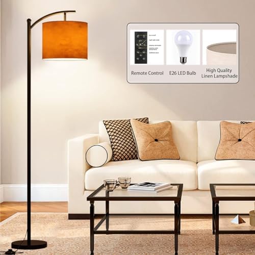 Arc Floor Lamp Orange autumn old watercolor texture painted marbled vintage grunge Modern Tall Standing Lamp Dimmable with Remote Adjustable Drum Shade Footswitch for Living Room Bedroom Office - Image 3