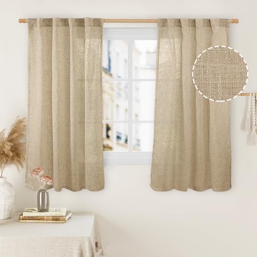 LAMIT Brown Sheer Linen Curtains 48 Inch Length 2 Panels, 34 x 48 Inch by LAMIT