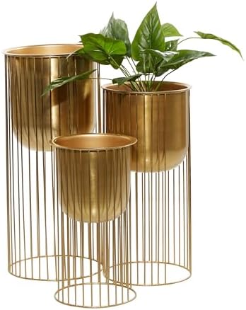 Deco 79 Metal Indoor Outdoor Planter Set of 3, 24", 20", 16"H, Satin Gold by Unknown