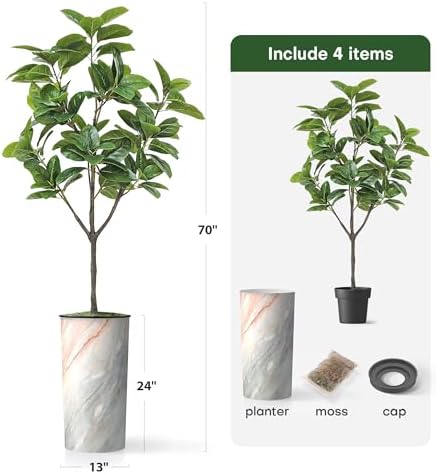 Artificial Tree in Modern Granite Effect Planter, Fake Magnolia Tree for Indoor and Outdoor Home Decoration - 70" Overall Tall (Plant Pot Plus Tree) - Image 5