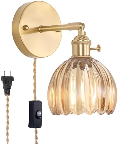 Shenmoyl Plug in Wall Sconce, Amber Tulip Glass Lampshade Wall Light Plugin Corded for Bedside Bedroom Doorway by Shenmoyl