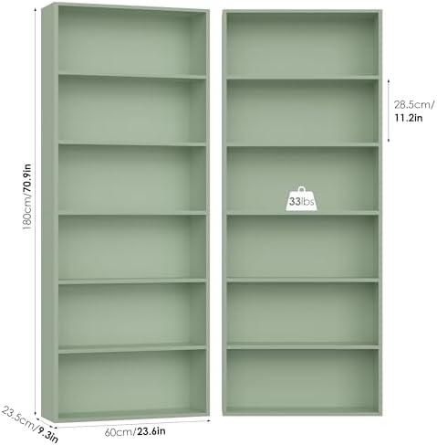 FOTOSOK 6 Tier Tall Bookshelf and Bookcase, Open Display Shelves, Green 2PK - Image 2