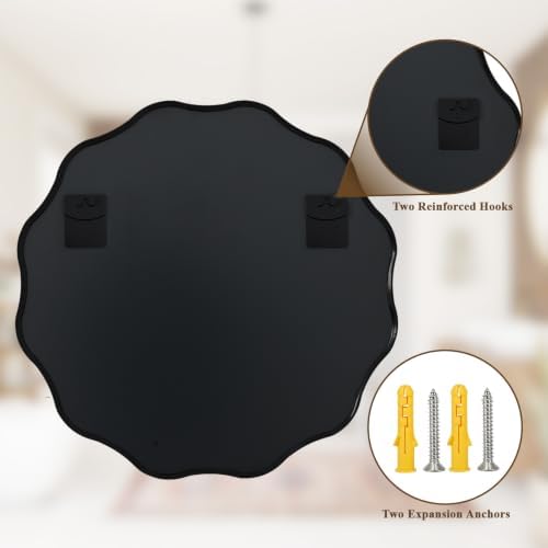 VooBang Black Scalloped Circle Mirror, 36" Wavy Edge Round Wall Mirror - Image 7