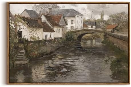 InSimSea Framed Canvas Wall Art Vintage Decor, Riverside Small Town Large Canvas Prints Home Decor, Rustic Farmhouse Hanging Wall Decor for Bedroom Living Room, 20"x30" by InSimSeaArt
