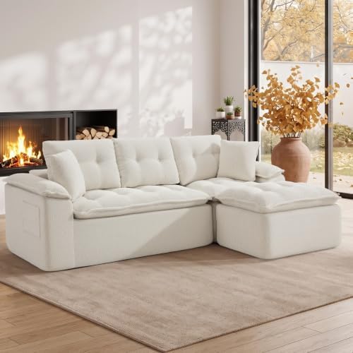 Korser 110" Cloud Sectional Boneless Couches for Living Room, Modern Modular Sectional Sofa with Ottoman, Cloud Couch with Comfy Deep Seats, Tufted Chenille L-Shape Sofa Couch for Living Room, Beige by KORSER