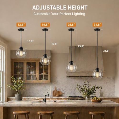 Black Globe Pendant Light, 2-Pack Modern Clear Glass Hanging Fixture - Image 2