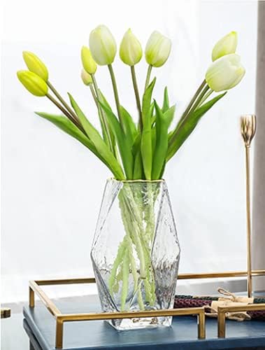 Geometric Square Painted Gold Edge Water Corrugated Translucent Glass Vase Home Table Decoration (A-7.5in) - Image 4
