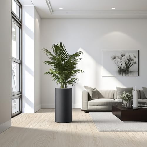 Kante Large Round Column Black Concrete Planter 27.8" Tall, Outdoor - Image 3