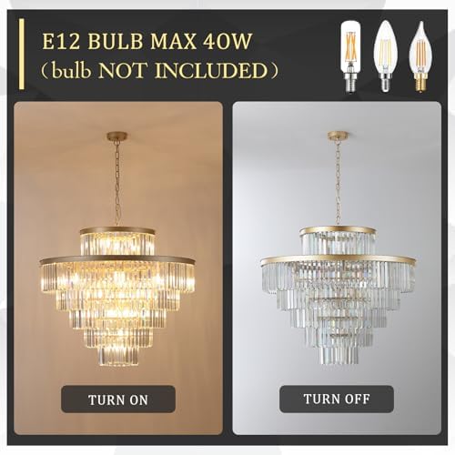 CATINER 36" Large Crystal Chandelier,23-Light Modern Gold Light Fixture - Image 6